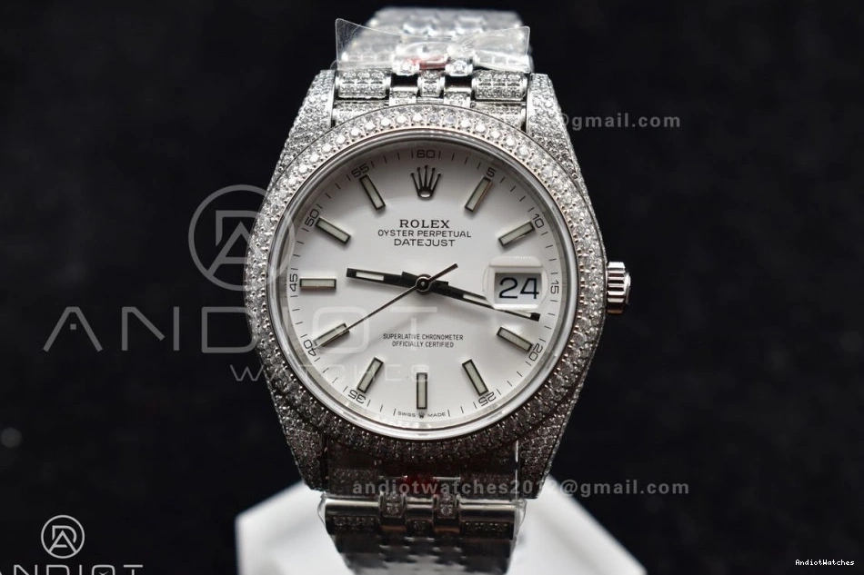JDF 41mm Best Version White 906 Upgraded Stick Diamond Markers DateJust 0828